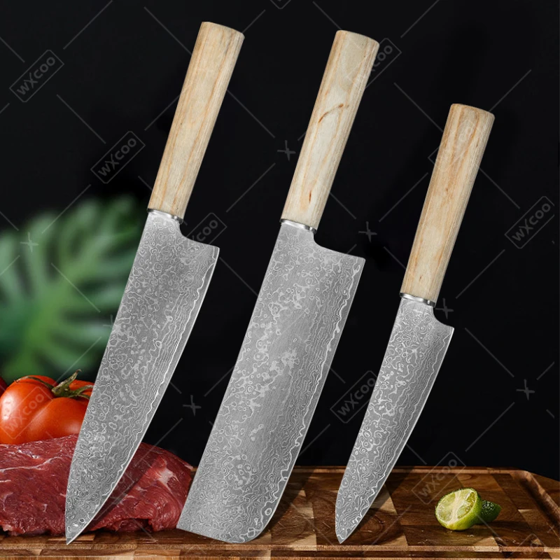 WXCOO Professionelle Kochmesser Damaskus Stahl Ausbeinmesser Japanisches Küchenmesser Obstschneider Geschmiedetes Fleischbeil Kochutensilien Image