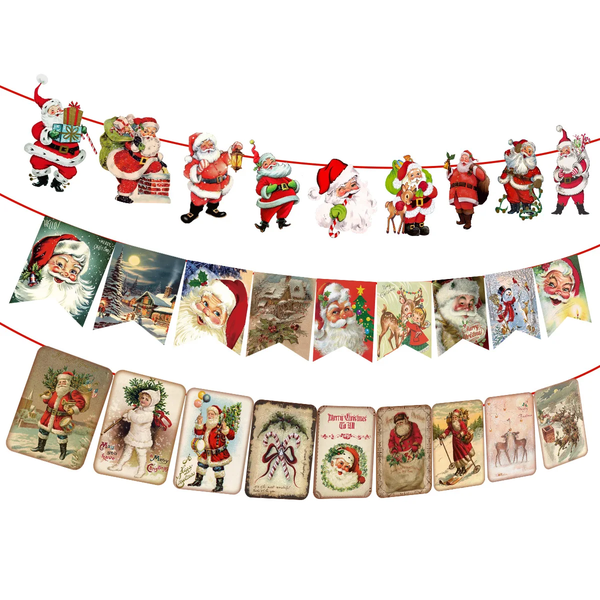 Vintage-Weihnachtsbanner, Weihnachtsmann, Schneemann, Elch, hängende Wimpelkette, Girlande, Weihnachten, Zuhause, Kamin, Dekorationen 2024, Navidad Noel Image