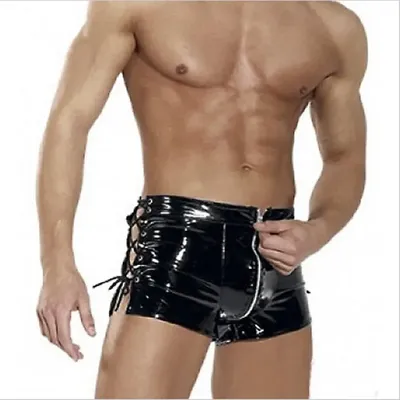 2018 Herren schwarz sexy enge Leder Latex PVC Shorts Männer Patent Micro Mini Pole Dance Hip-Hop