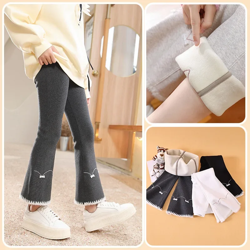 Mädchen ausgestellt Hosen Kinder Fleece gefüttert einteilige samt verdickte Leggings Baby Bogen Winter Oberbekleidung Hose Image