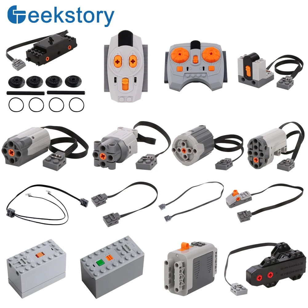 MOC Power Funktionen Servo Zug Motor Batterie Box Schalter Licht IR Fernbedienung Empfänger Technische Teile Set Bausteine Image