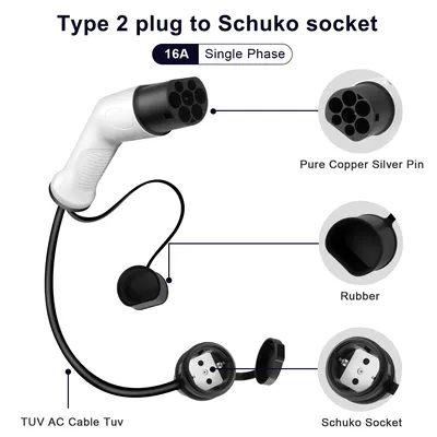 EV-Stecker 16a Typ 2-Stecker an Schuko-Buchse EV-Lade adapter für tragbares EV-Ladegerät