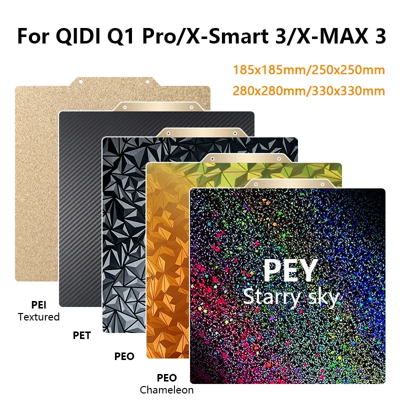 Für QIDI Q1 Pro/X-Smart 3/X-MAX 3 PEI Bauplatte 185/250/280/330 mm doppelseitiges PEY PEO Chameleon Sheet Magnetbett Image
