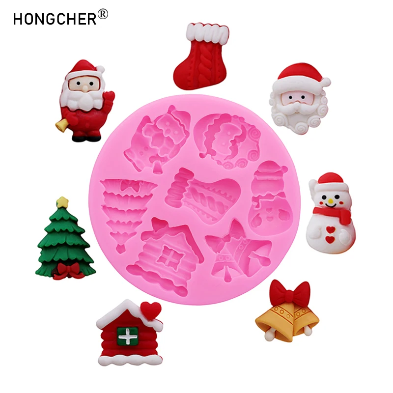Weihnachten Serie Glocken Weihnachtsbaum Schneemann Schnee Haus Fondant Kuchen Silikonform DIY Harz Schmuck Zubehör Tropfform Image