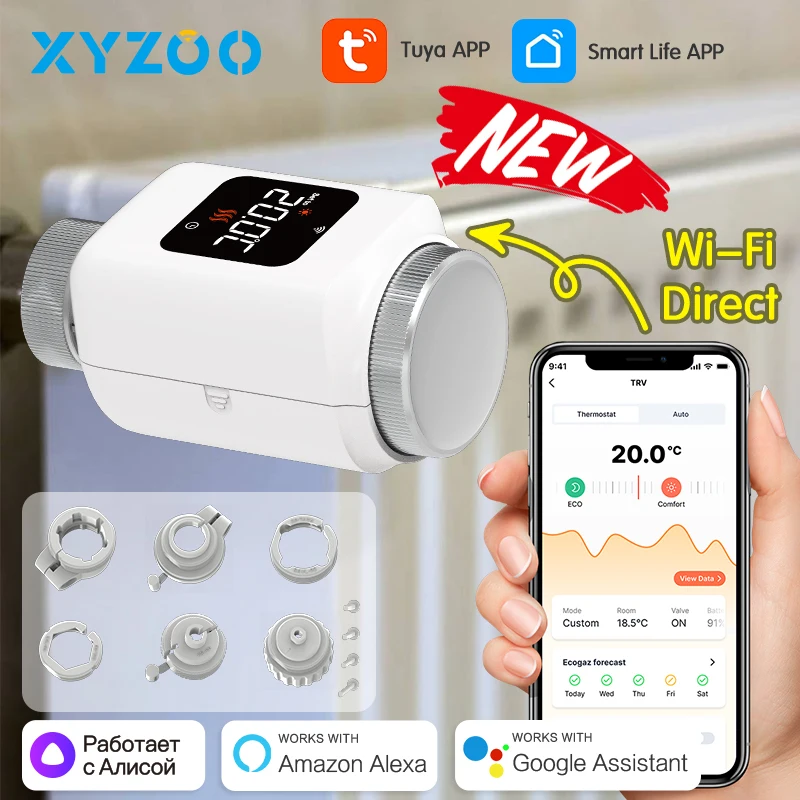 Tuya Smart WiFi Zigbee TRV Heizkörper Stellventil Thermostatventil Temperatur Controller Alexa Google Home Alice Image