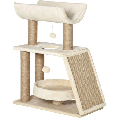 Pawhut - Katzen Kratzbaum Klein, 76 cm Katzenbaum mit Spielball, Sitzplatz, Indoor Kletterturm mit