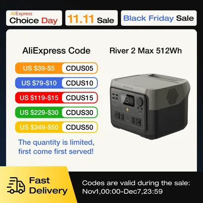 ECOFLOW Portable Power Station RIVER 2 Max, 499Wh/512Wh LiFePO4 Battery/ 1 Hour Fast Charging, Up To