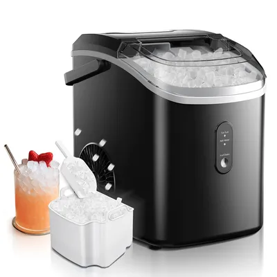 SIMZLIFE Nugget Ice Maker Countertop with Handle，Portable Ice Maker Machine,Auto-Cleaning, Ready in