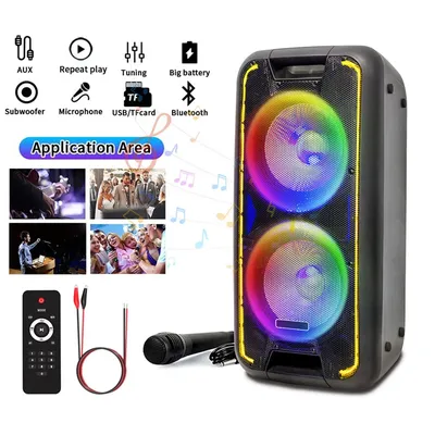 3400W Portable Dual 10" Karaoke Bluetooth Party Speaker with Wired Microphone RGB Light Loud