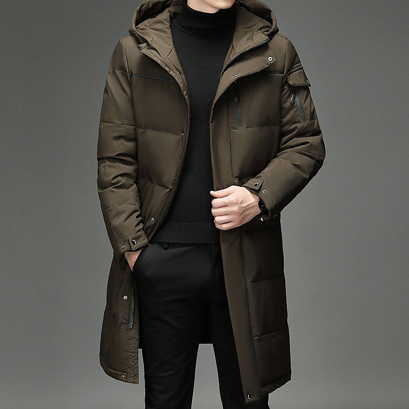 Men's Winter Coat Down Jacket Puffer Jacket Padded Jacket Pocket White Duck Down Vacation Daily Wear Date Long Fashion Casual Comfortable Thermal Warm Fall Winter Solid / Plain Color Black Brown