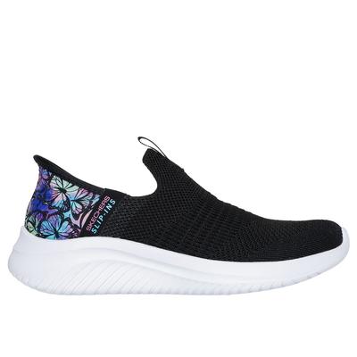 Skechers Girl's Slip-Ins: Ultra Flex 3.0 - Colory Wild Sneaker | Size 5.0 | Black | Textile | Machine Washable