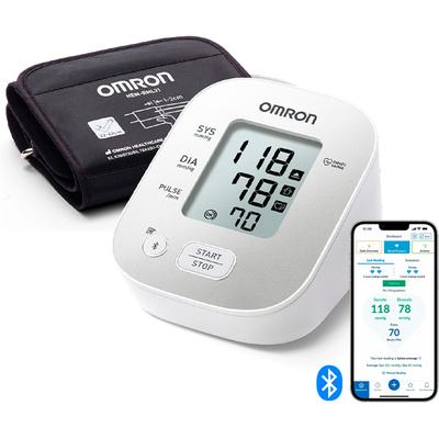 Oberarm-Blutdruckmessgerät OMRON "OMRON X2 Smart+" Blutdruckmessgeräte silberfarben (silber) klinisch validiert, mit kostenloser App, Universalmanschette 22-42 cm