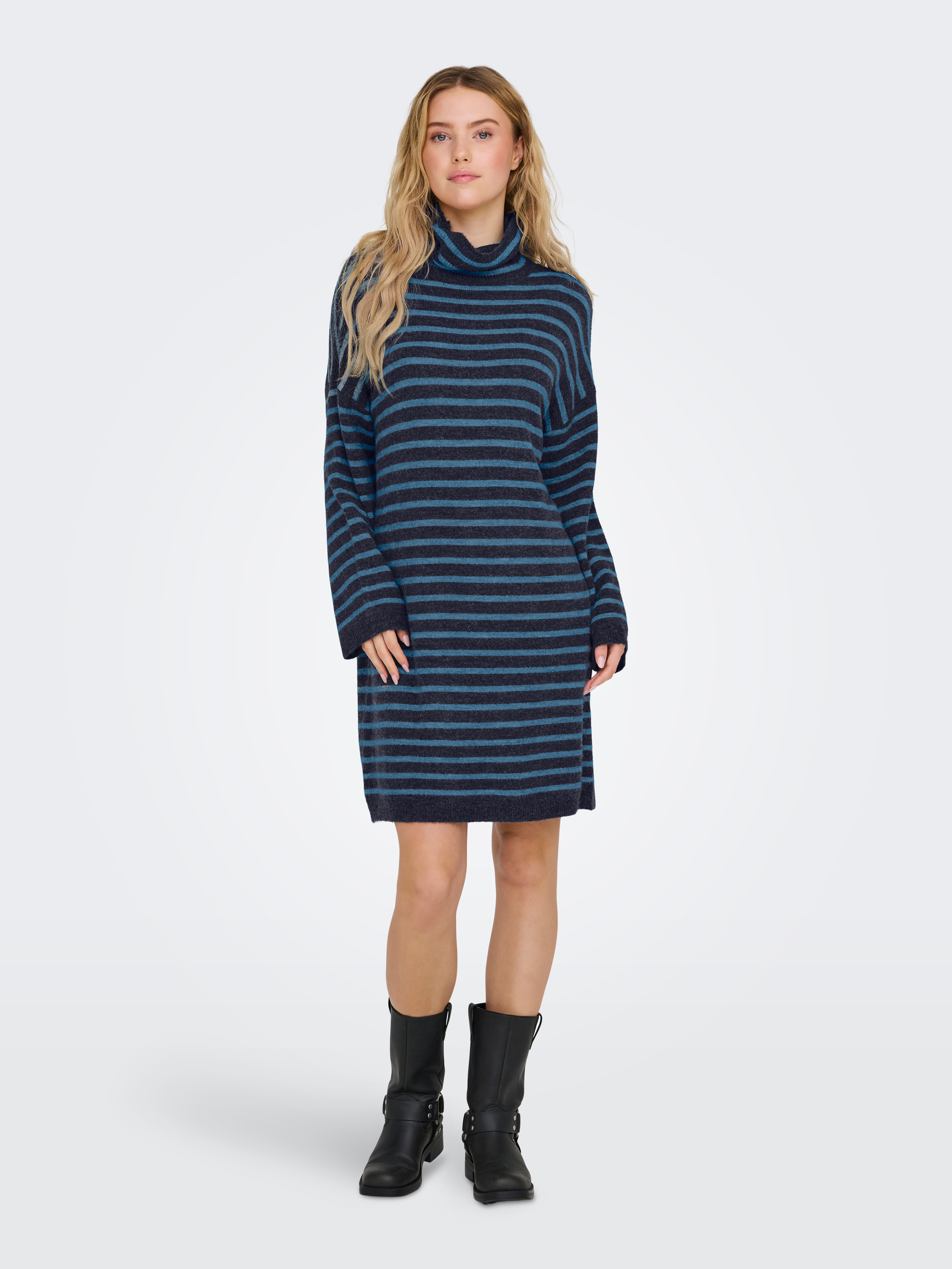 Strickkleid ONLY "ONLTALIO LS STRIPE ROLLNECK DRESS BF KNT", Damen, Gr. XS (34), N-Gr, blau (night sky stripes:coronet blau melange), Strick, Obermaterial: 75% Polyacryl, 22% Polyester, 3% Elasthan, gestreift, meliert, Kleider Image