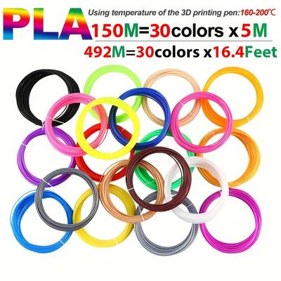 TEMU 30 Colors 3d Pen Pla Filament, Each Color 16.4 Feet 196.85inch, Total 492 Feet (5905.51inch), Diameter: 1.75mm, Random Color Image