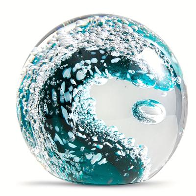 TEMU Hand Blown Glass Figurines Ball Ocean Waves, Paperweight Glass Ball, Home Decor Collectible, Aquarium Decor, Office Decor