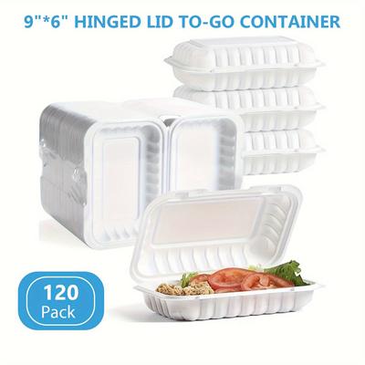 TEMU 120-pack 9*6in 1-compartment Plastic Clamshell Box Containers For Sandwich Salad Heavy Duty Disposable Hinged With