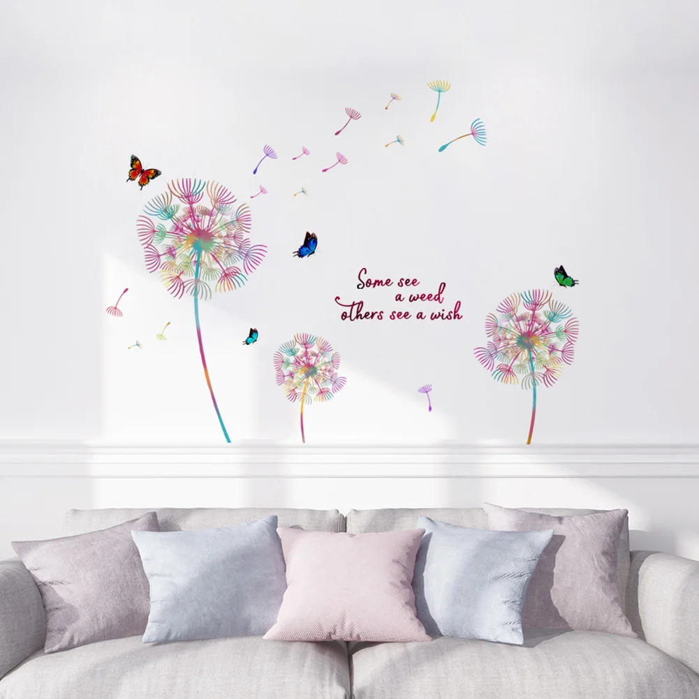 Adesivi Murali Colorati a Forma di Dente di Leone e Farfalla per Soggiorno, Decorazione Murale per Camera da Letto, Decalcomanie Autoadesive