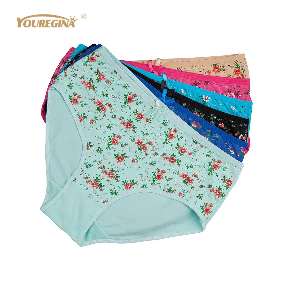 Mutandine da donna in cotone Taglie forti Mutandine con stampa a vita alta Slip da donna in lingerie floreale da donna sotto l'usura 6 pezzi/set
