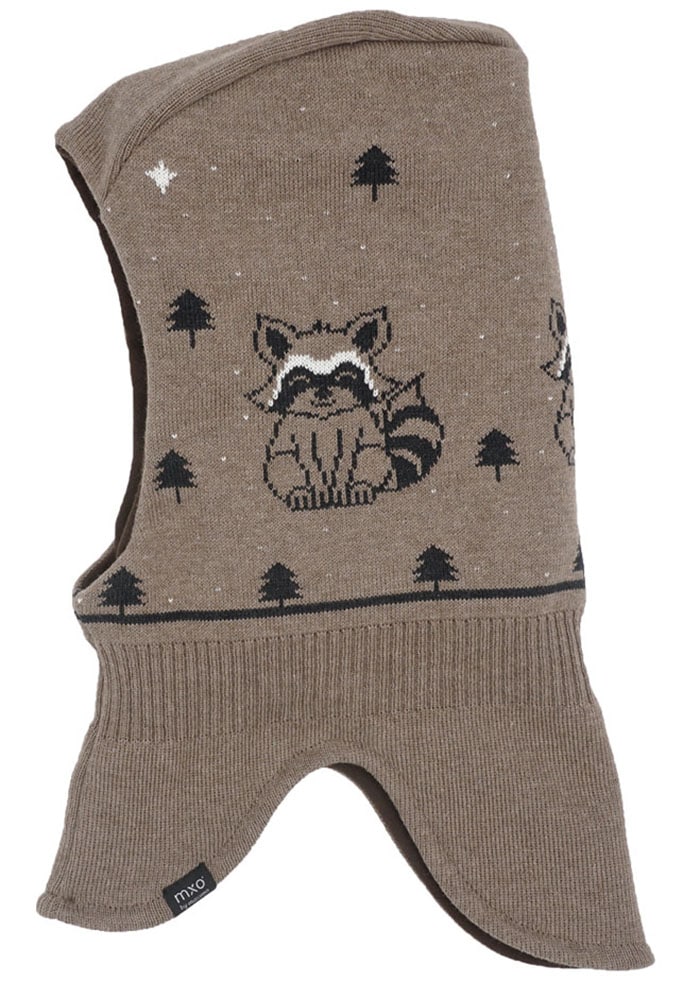 Schlupfmütze MAXIMO, Baby, Gr. 55, braun, Feinstrick, Baumwolle, gemustert, Casual, Mützen, im Waschbär-Design Image