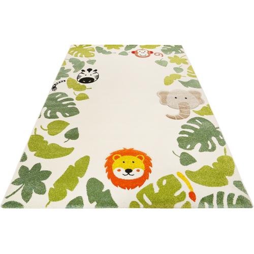 Kinderteppich ESPRIT ""E-Safari"" Teppiche Gr. B: 133cm, 13mm, L: 200cm, weiß (sanftes weiß) Kinder Motiv Dschungel Tiere