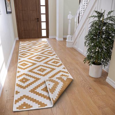 Teppich HANSE HOME "Malta Wendeteppich", gelb (ocker), B:80cm H:5mm L:250cm, Kunstfaser, Teppiche, In-& Outdoor, Wetterfest, Balkon, Terrasse, Raute, Läufer, Wohnzimmer Image