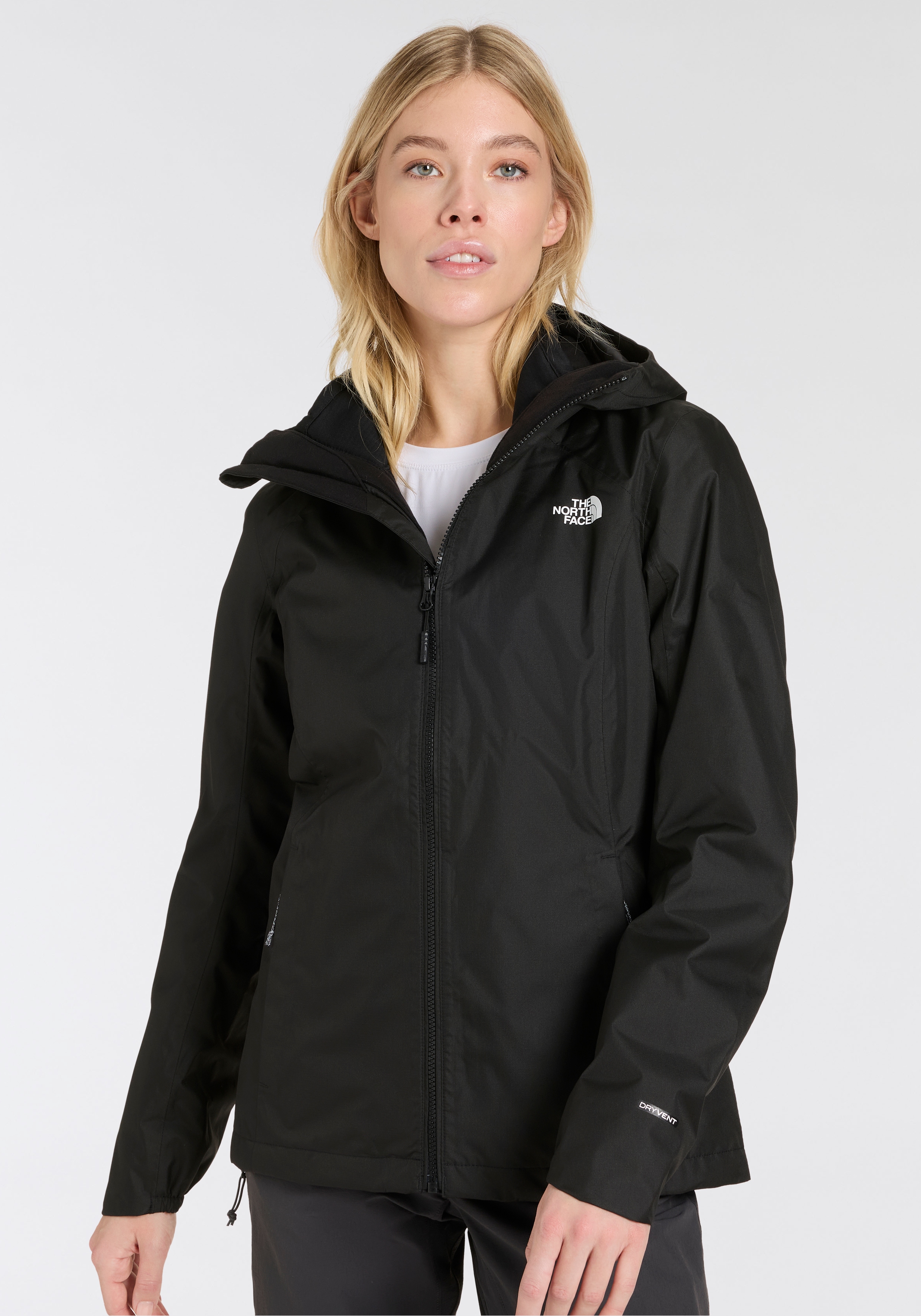 Funktionsjacke THE NORTH FACE "W QUEST TRICLIMATE", Damen, Gr. L, schwarz (tnf schwarz, npf), Web, Obermaterial: 100% Polyester, Jacken Funktionsjacke, mit regulierbarem Elastikband an der Kapuze, aus Polyester