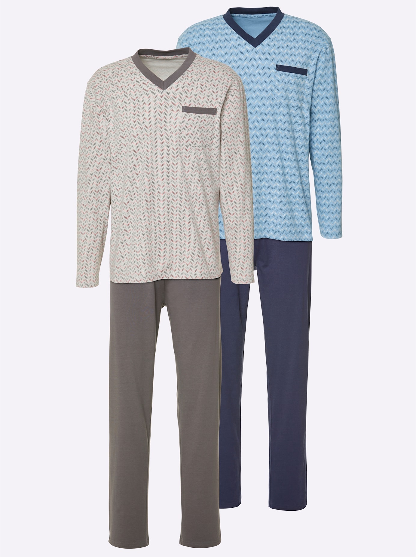 Schlafanzug WÄSCHEPUR, Herren, Gr. 60/62, blau (marine, stahlgrau), 100% Baumwolle, Homewear-Sets Image