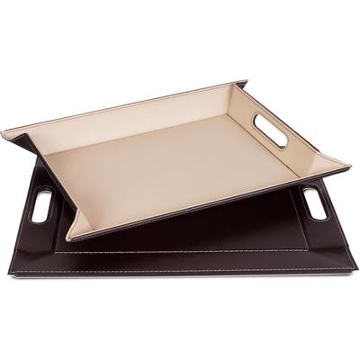Tablett FREEFORM "DUO, 2-farbiges Wendetablett, Tablett und Tisch-Set in einem, wendbar", braun (braun, creme), B:41cm H:0,8cm L:55cm, Kunstleder, Tabletts, mit Doppelfunktion, pflegeleicht und kann platzsparend verstaut werden Image