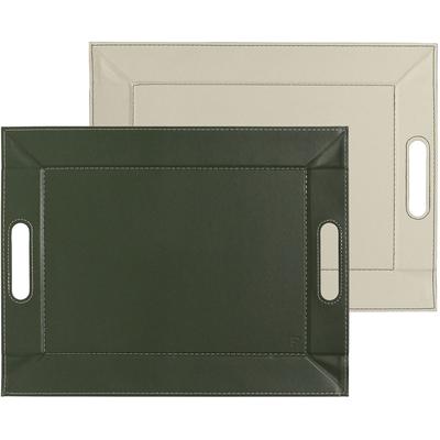 Tablett FREEFORM "DUO, 2-farbiges Wendetablett, Tablett und Tisch-Set in einem, wendbar", grün (olivgrün, elfenbeinfarben), B:41cm H:0,8cm L:55cm, Kunstleder, Tabletts, mit Doppelfunktion, pflegeleicht und kann platzsparend verstaut werden Image