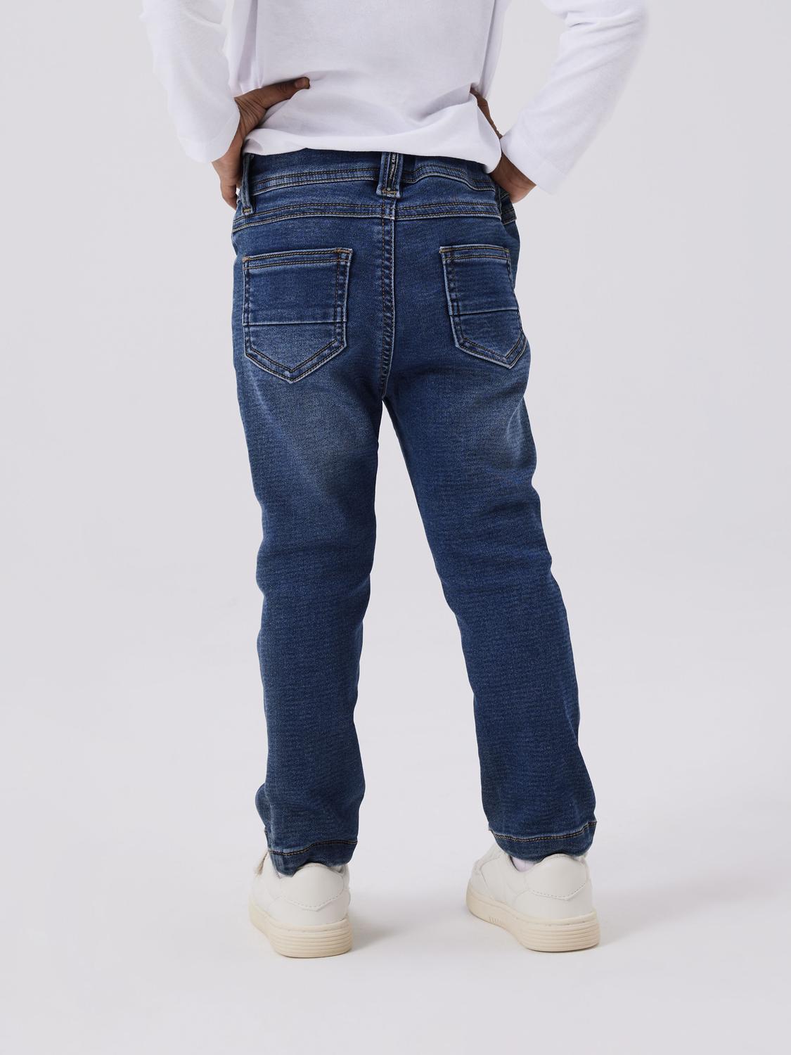 Slim-fit-Jeans NAME IT "NMMSILAS SLIM SWE JEANS 8001-TH NOOS", Jungen, Gr. 122, N-Gr, blau (dunkelblau denim), Denim/Jeans, Obermaterial: 70% Baumwolle, 27% Polyester, 3% Elasthan, unifarben, slim fit lang, Jeans Image