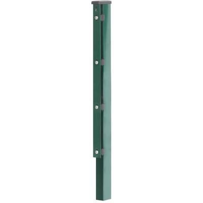 Zaunpfosten ALBERTS, grün, B:6cm H:150cm T:4cm, Stahl, Zaunpfosten, 60x40 mm für Doppelstabmattenzaun, 150 cm, mit Flacheisen
