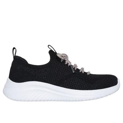 Skechers Girl's Ultra Flex 3.0 - Blinged Out Sneaker | Size 1.0 | Black | Textile | Machine Washable