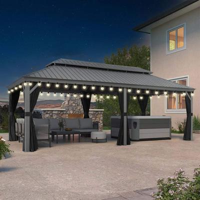 PURPLE LEAF Patio Gazebo for Backyard Hardtop Galvanized Steel Frame with Upgrade Curtain - Light Grey