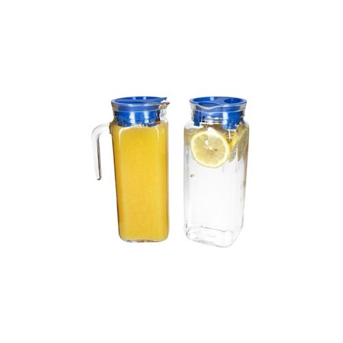 2x KARO Kühlschrankkrug mit Deckel blau 1L Henkel Glas-Karaffe Kanne Saft Wasser