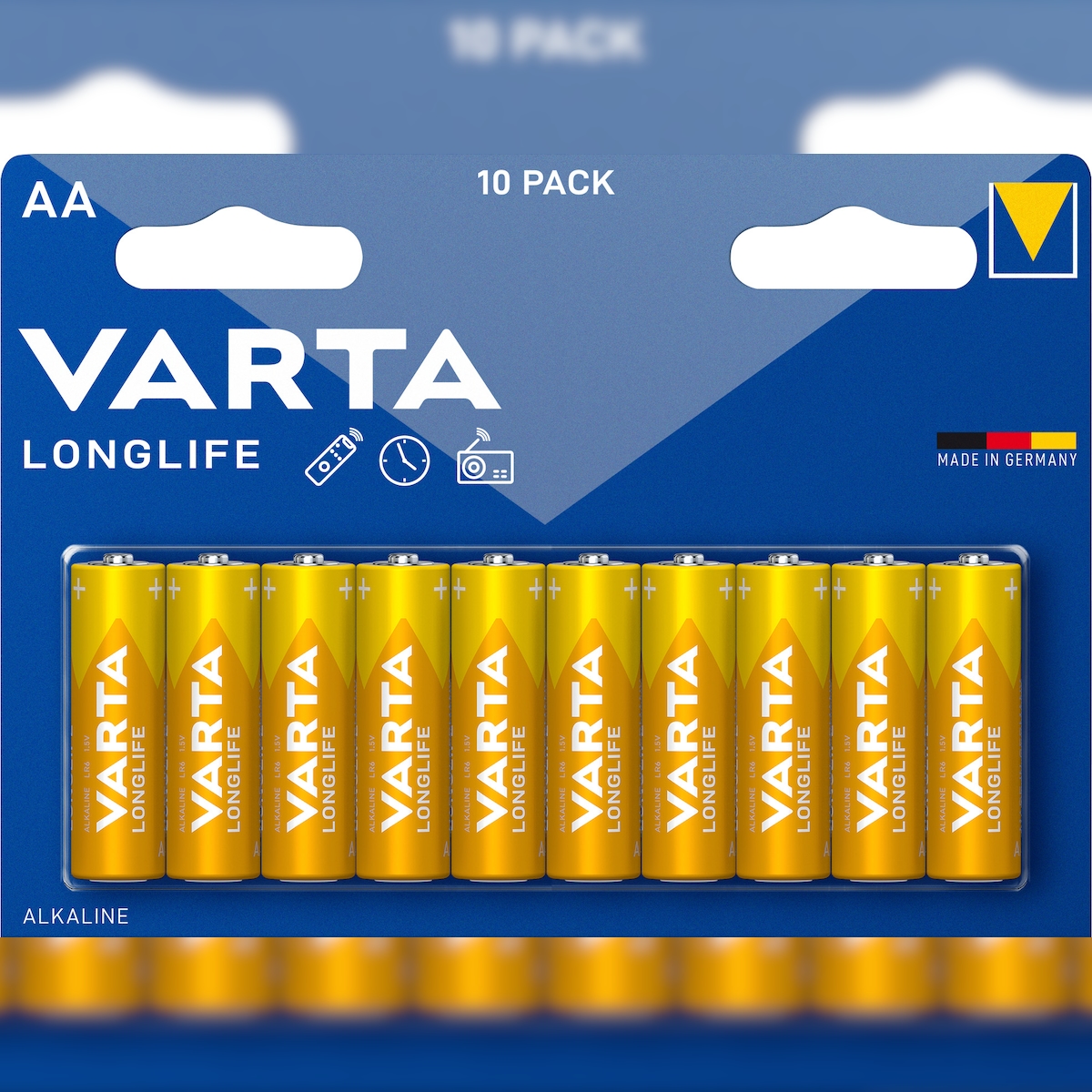 Varta Batterie Alkaline, Mignon, AA, LR06, 1.5V Longlife, Retail Blister (10-Pack) Image