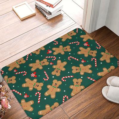 TEMU Gingerbread For Man Non-slip Doormat - Machine Washable, Polyester Welcome Rug For Indoor Decoration