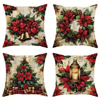 TEMU 4pcs Christmas Tree Wreath Decorative Pillowcases 1 18in*18in For Christmas Sofa Bed Decor Inserts