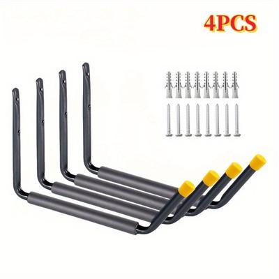 TEMU 4-pack Heavy Duty Metal Garage Storage Hooks - Indoor Wall Mounted Utility Hangers For Kayaks, , Paddle Boards, Ladders, Folding Chairs, Bicycles & Tools - Non-waterproof Hanging Solutions Image