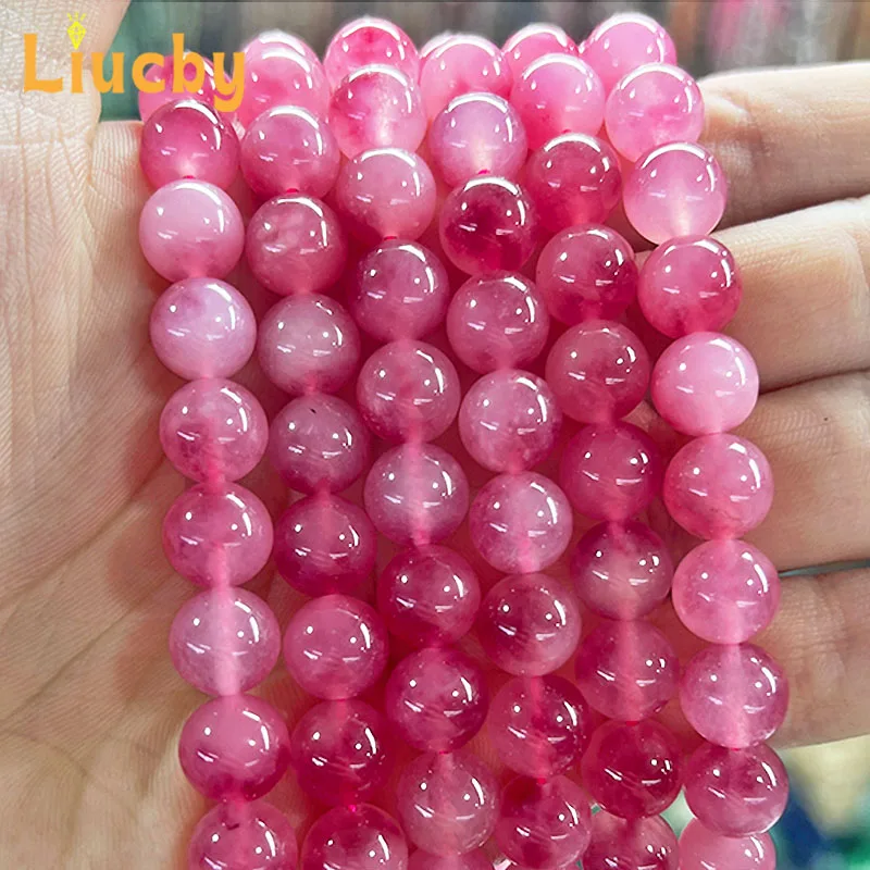 Pierre naturelle rose rouge Perles de calcédoine Perles lisses pour la fabrication de bijoux bricolage femme Bracelets boucles d'oreilles 15 