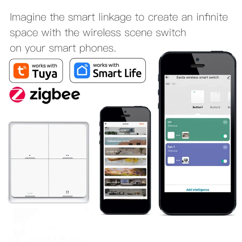Rsh 4 gang tuya zigbee wireless 12 szenen schalter druckknopf controller batterie betriebenes automatisierung szenario für tuya geräte Image