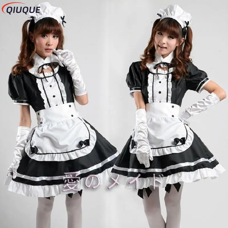 Frauen Schwarz Maid Outfit Mädchen Süßes Gothic Lolita Kleid Anime K-ON! Cosplay Kostüm Schürze Kleid Plus Size Uniformen