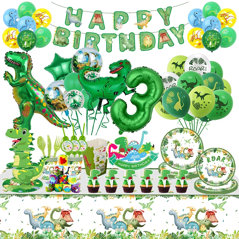 Dinosaurier Geburtstag Party Dekoration Party Supplies Geschirr Pappbecher Teller Armband Anzahl Luftballons Kuchen Tasse Baby Kinder Geschenke Image