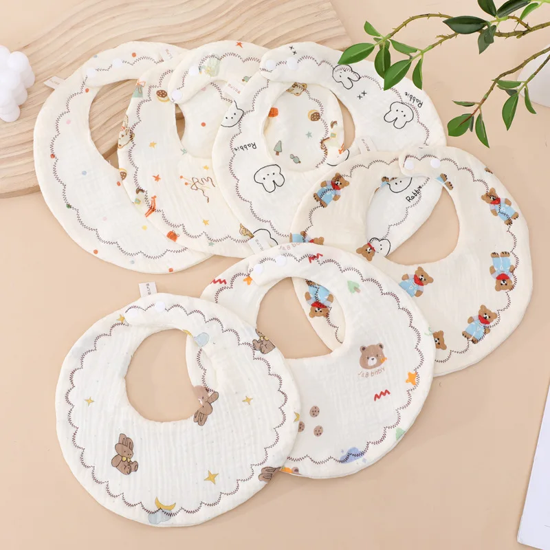 Baby-Sabberhandtuch, drehbares Lätzchen, Kindersabbertasche, rundes, saugfähiges Baby-Lätzchen aus Baumwolle Image