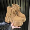 10cm neue 2024 Damen Stiefeletten Herbst Winter warme Punk Pelz Schuhe klobige hohe Plattform