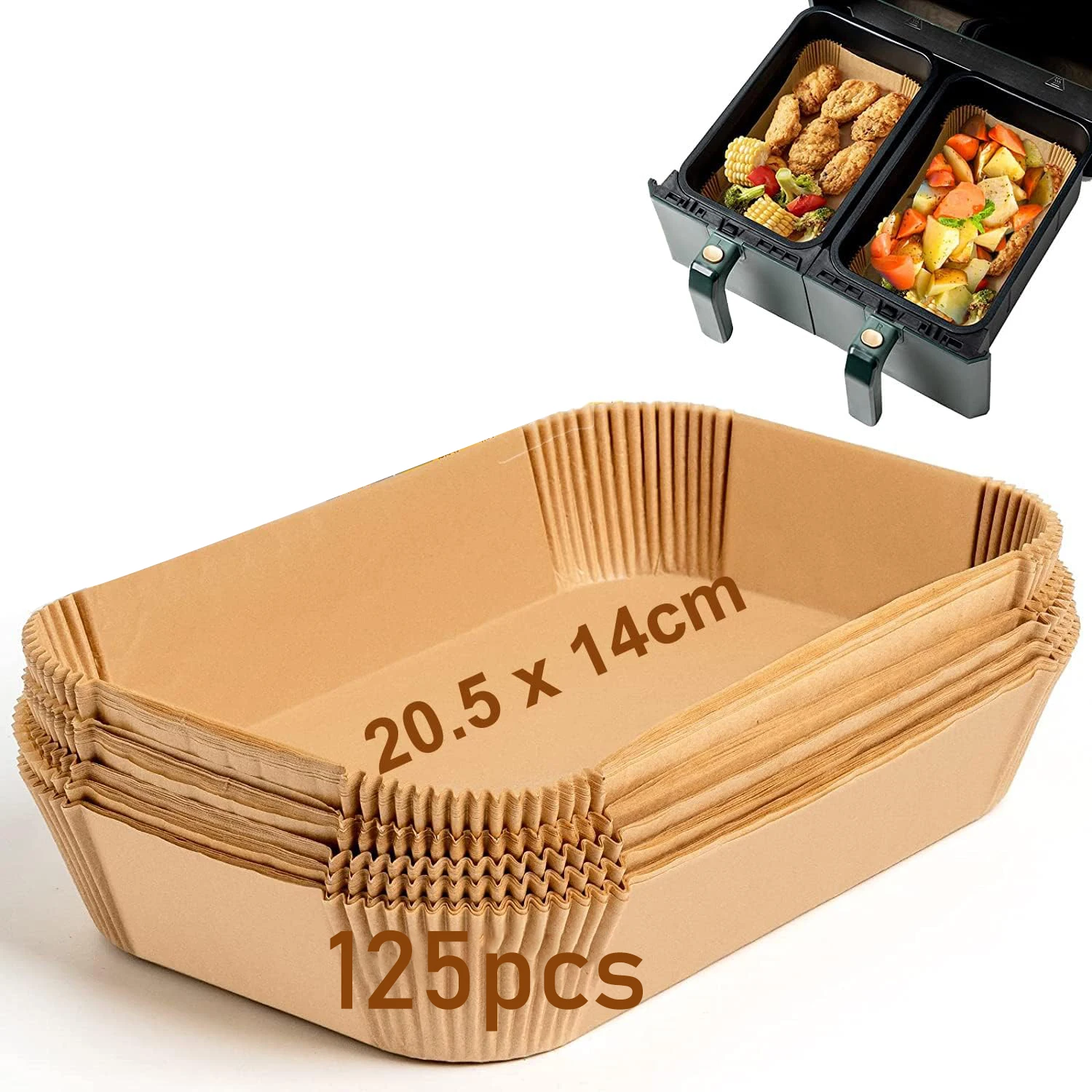 Backpapier für Ninja Air Fryer, 125 Stück 20,5 x 14 cm rechteckige Einlagen, kompatibel mit Ninja Foodi Dual Zone und andere Double A Image