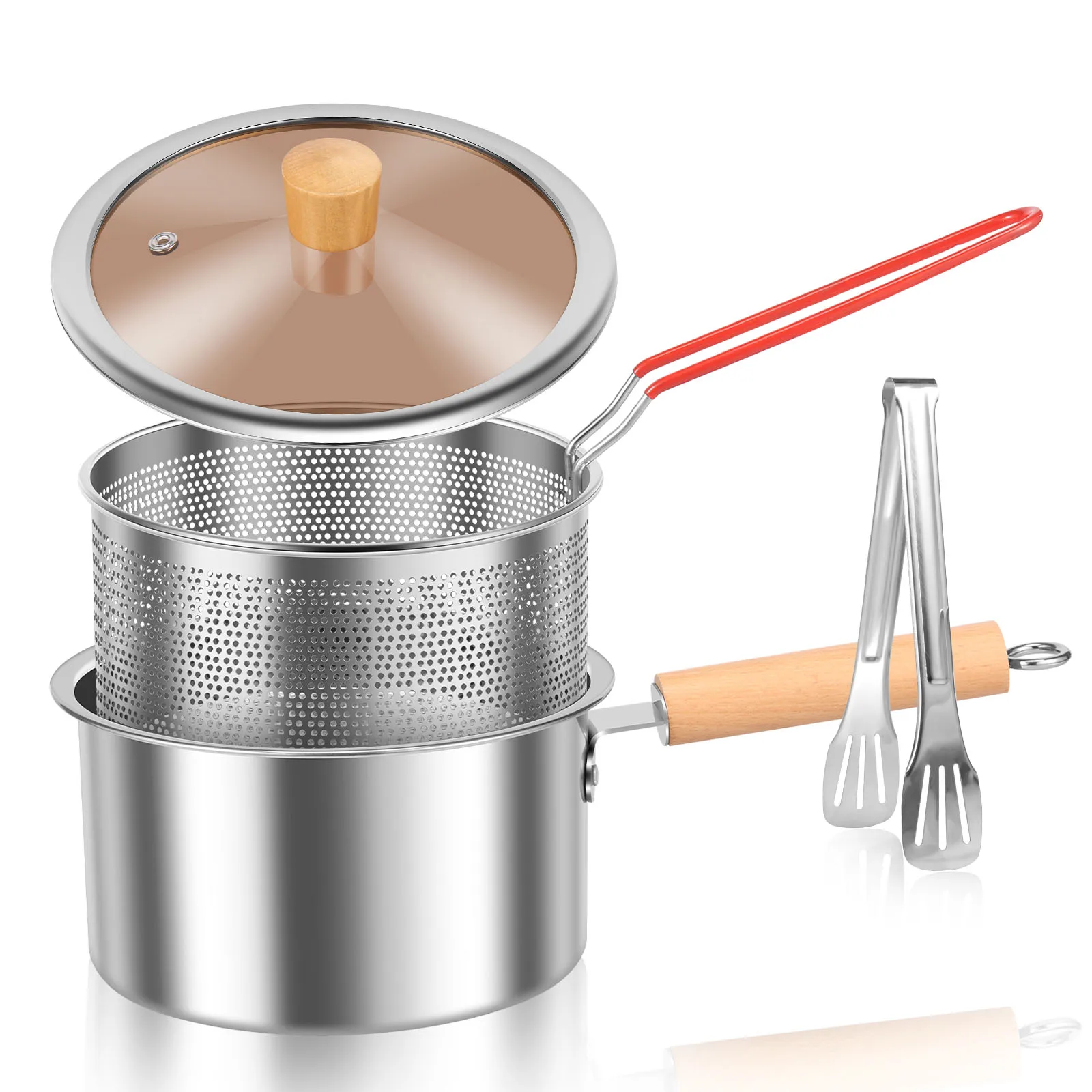 Ölfritteuse aus Edelstahl 304, Haushaltsfritteuse, ölsparender tiefer Topf, Gas, kleine Fritteuse mit Filter, Huhn, gebratene Pfanne, Küchenwerkzeug Image