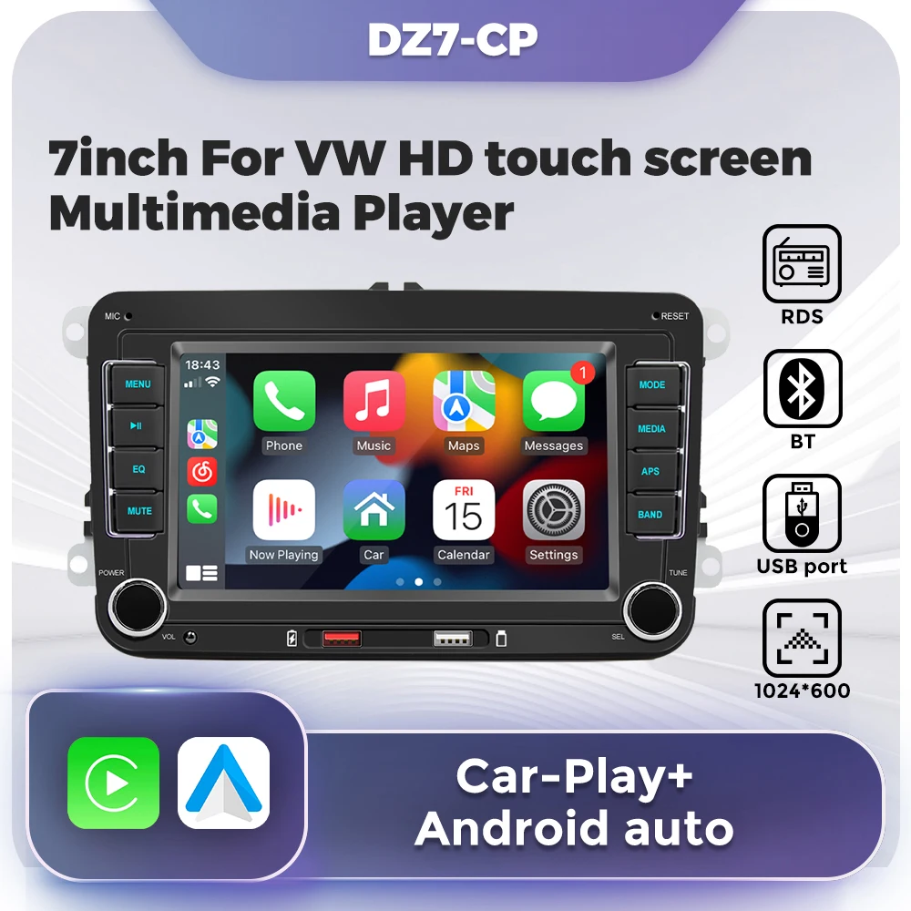 2 din 7 "Autoradio Bildschirm rds am android auto carplay für vw volkswagen golf 5 6 touran passat b6 jetta mk5 mk6 skoda octavia bt carplay carplay für auto autoradio android auto Image