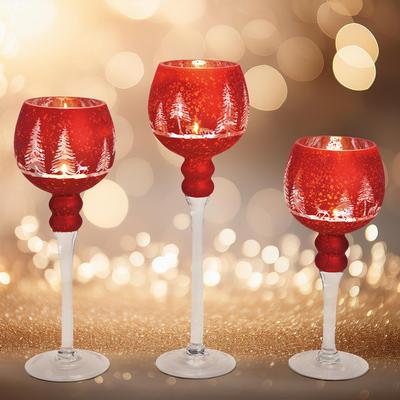 Teelichthalter Glas-Kelch Winterwald rot 3er-Set Image