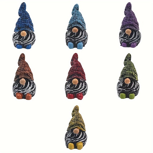 7-teiliges Set mit Mini-Gnomenstatuen – bezaubernde Gartenfiguren aus Kunstharz für Feengärten, Pflanzgefäße und als Heimdekoration – perfekt für Halloween im Freien und rustikale Themen Image