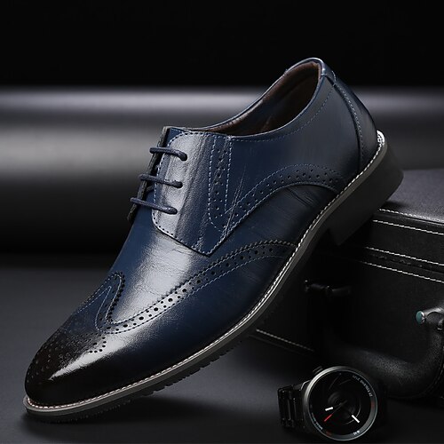 klassische braune Brogue-Oxford-Abendschuhe für Herren – formelle Schuhe aus Kunstleder mit Schnürung für Büro und Veranstaltungen Image